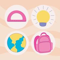 back to school, icons set vector