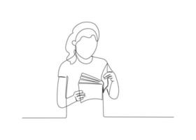 Continuous line drawing of a girl reading a book. Minimalism art. vector