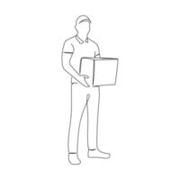 Continuous line drawing of a delivery man. Minimalism art. vector