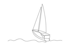 Continuous line drawing of a sailboat in the sea. Minimalism art. vector