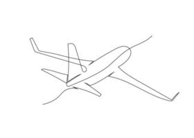 Continuous line drawing of an airplane. Minimalism art. vector