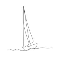 Continuous line drawing of a sailboat in the sea. Minimalism art. vector