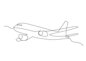 Continuous line drawing of an airplane. Minimalism art. vector