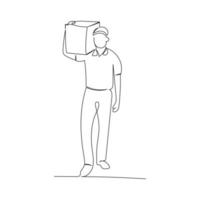 Continuous line drawing of a delivery man. Minimalism art. vector