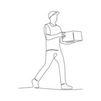 Continuous line drawing of a delivery man. Minimalism art. vector