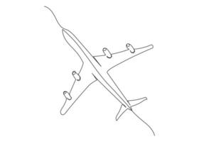 Continuous line drawing of an airplane. Minimalism art. vector