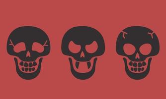 Set of scary skulls. Halloween design elements in black flat style. vector