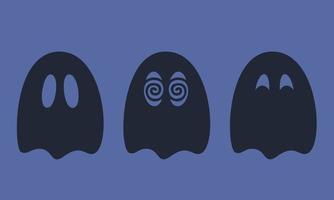 Cute ghost with different emotions. Halloween character in black flat style. vector