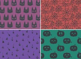 Set of Halloween seamless patterns. Spooky textures in flat style. vector
