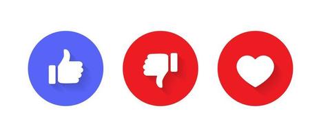 Like, dislike, and love icon vector isolated on circle background. Social media elements