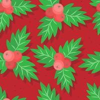 New Year's seamless pattern with holly on a red background. Vector Christmas illustration background.