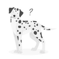 A dalmatian dog with a question mark. Dog question. An uncomprehending dog with its head tilted. Vector pet illustration.