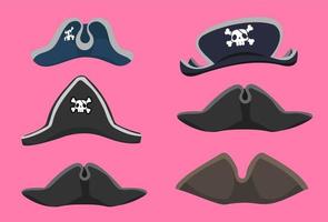 Pirate cartoon vector game captain hat object set. Sea adventure element collection