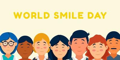 ilustración de banner del día mundial de la sonrisa de diseño plano con un grupo de personas sonriendo vector