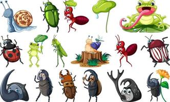 conjunto de varios dibujos animados de insectos y anfibios vector