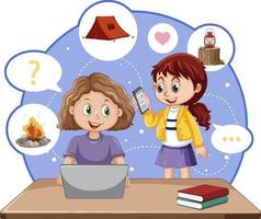 Children browsing internet on their laptop vector