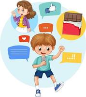 A boy using smartphone vector