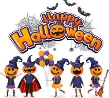 Happy Halloween Text Logo With Cartoon Character vector