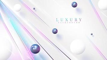 White luxury background with diagonal rainbow lines with ball decoration and sparkling light effect element. vector