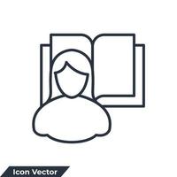 ilustración de vector de logotipo de icono de autoestudio. plantilla de símbolo de niña y libro para la colección de diseño gráfico y web