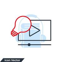 video tutorial icon logo vector illustration. light bulb with video player symbol template for graphic and web design collection