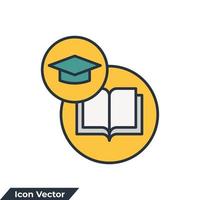 libro con gorra de graduación icono logo vector ilustración. plantilla de símbolo de universidad académica para colección de diseño gráfico y web