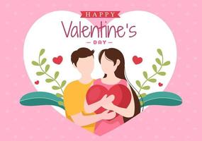 feliz día de san valentín plantilla dibujada a mano ilustración plana de dibujos animados que se conmemora el 17 de febrero para tarjeta de felicitación de amor o diseño de póster vector