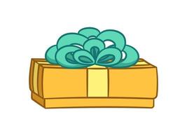 Gift box with bow cartoon. Christmas or birthday present illustration. vector