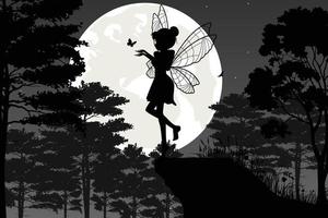 cute fairy and moon silhouette landscape vector