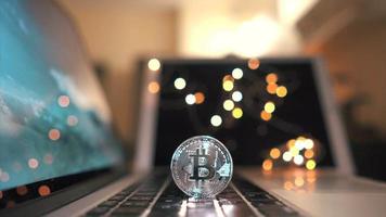 Real Bitcoin close up crypto on keyboard video