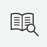 Search book icon. Searching icon symbol. Learning book vector illustration on isolated background.