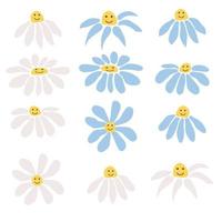 Collection of stickers from 1970s Chamomile. Set of hipster retro cool rainbow psychedelic elements. Cartoon vector