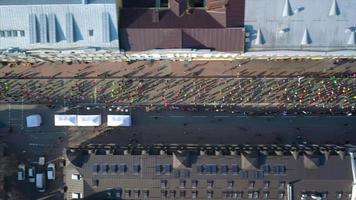 Aerial view of marathon runners on the streets of Kyiv Ukraine video