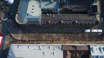 Aerial view of marathon runners on the streets of Kyiv Ukraine video