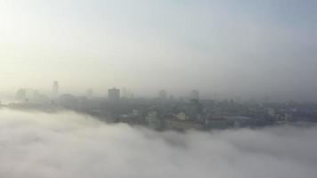 Aerial view city of Kyiv, Ukraine in foggy morning light video