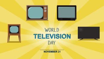 World television day banner. Vector TV set variations from different years. Retro technics and letters. November 21.