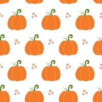 Vector seamless pumpkin pattern. Repeated simpe illustrations and dots. Harvest pattern on white background