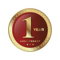 1st first Anniversary Celebrating icon logo label Vector event gold color shield