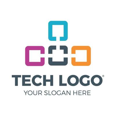 Technology logo, computer and data related business, hi-tech and innovative link network