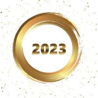 cartel de tarjeta de felicitación de feliz año nuevo 2023. papel picado. marco circular vector