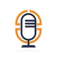 Podcast logo design. Studio table microphone with broadcast icon design. vector