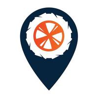 wheel and map pointer logo combination. Tire and gps locator symbol or icon. vector
