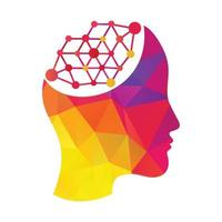 Human brain as digital circuit board. Artificial intelligence icon. Techno woman head logo concept creative idea. vector