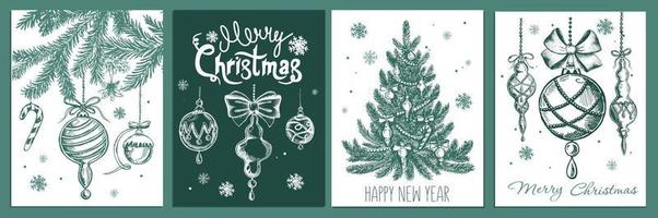 Christmas tree, toys, hand drawn style, vector illustration