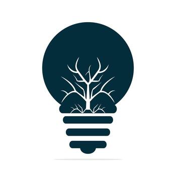 logotipo de combinación de árbol cerebral y lámpara de bombilla. árbol en diseño de plantilla de bombilla. vector