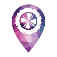 wheel and map pointer logo combination. Tire and gps locator symbol or icon. vector