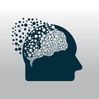 Head with brain pixel vector illustration design. Human head and brain vector icon.