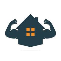 brazo musculoso y diseño de logotipo de vector de casa. logotipo de componente de construcción fuerte.