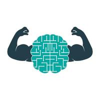 fuerte diseño técnico del logotipo del vector cerebral. fuerte conexión cerebral con fuertes bíceps.