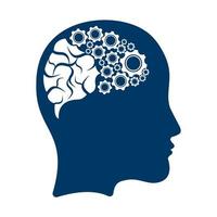 diseño de icono de logotipo de cabeza humana de tecnología. forma de cerebro de cabeza de mujer digital con genio de innovación de concepto de idea de engranajes. vector